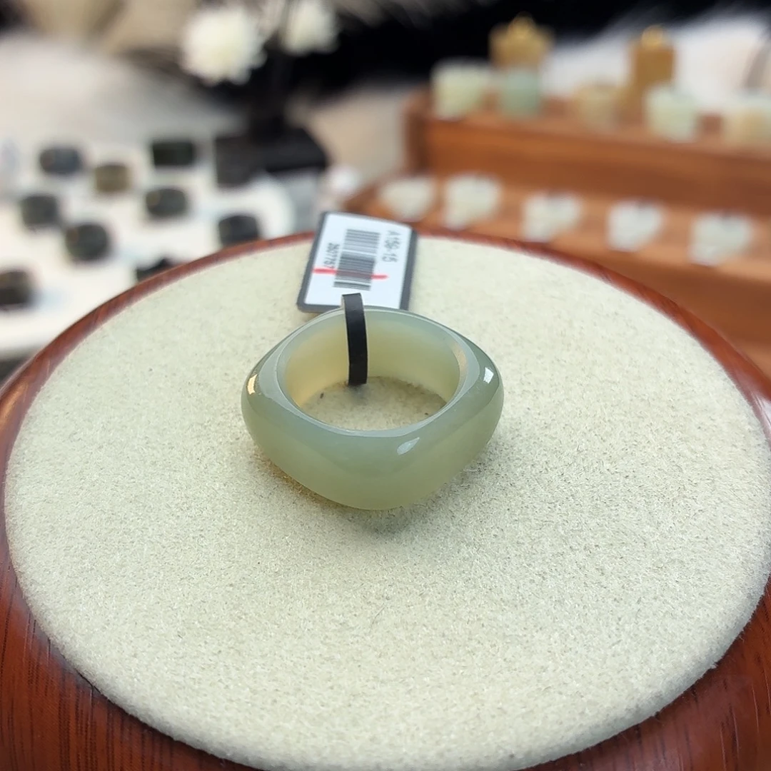 和田玉未镶嵌戒指i168青提方圆17.1mm