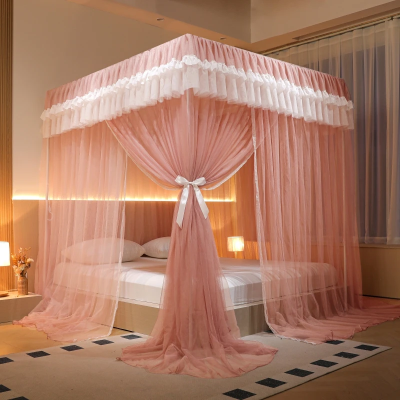 新款三开门韩版公主风方顶落地蚊帐宫廷落地夏季防蚊帐子免打孔