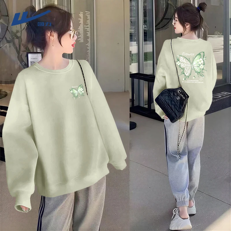 Warrior/回力美式复古圆领卫衣女2025新款小个子宽松慵懒风上衣