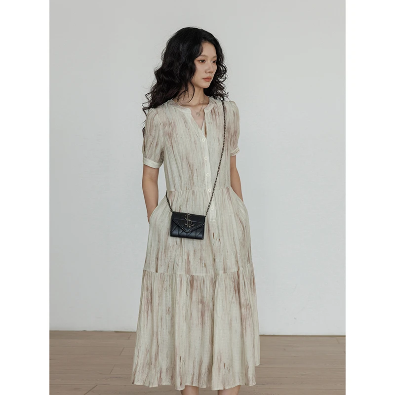 vastand维尚 复古气质连衣裙夏季裙子慵懒风出游温婉长裙清冷系女