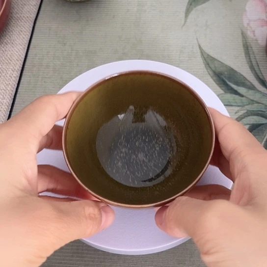 景德镇高温颜色釉茶叶末色冰裂杯