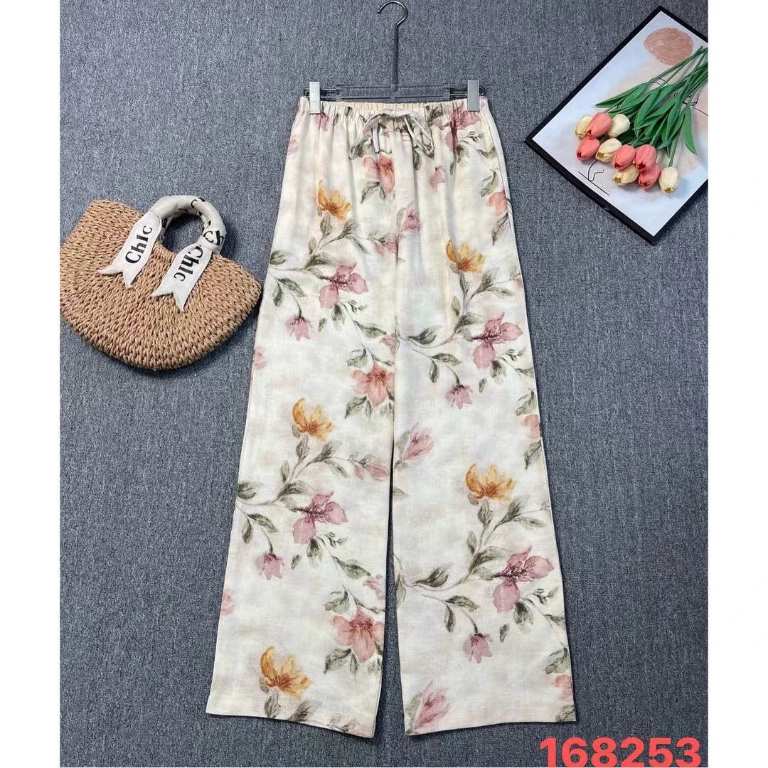 Mozch 【裤长103】亚M莱赛轻盈有型浪漫花色松弛直筒休闲裤168253
