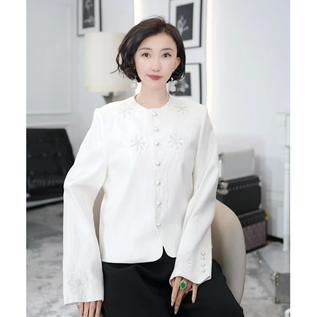 Betty Bairn【白露静雅】新中式国风亚麻刺绣上衣224B- BW7750