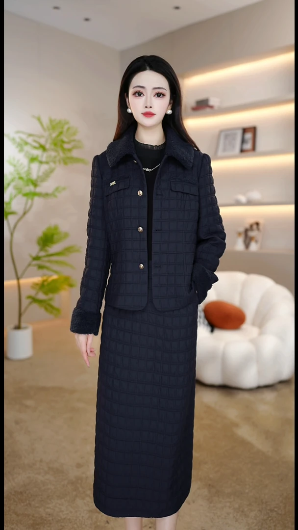<0X192.>2025年秋季新款时尚气质优雅两件套连衣裙中式减龄连衣裙