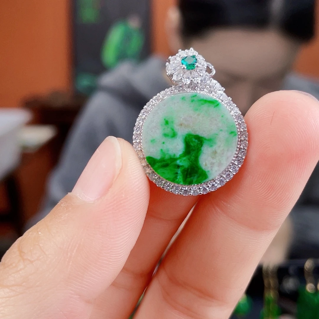 翡翠银S925镶嵌耳饰