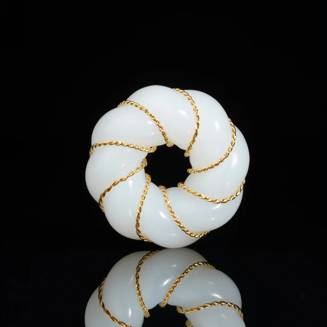 【鹿鸣】雪玉糕 | 18k金和田玉白玉甜甜圈吊坠26*11.5mm 含绳 LM09