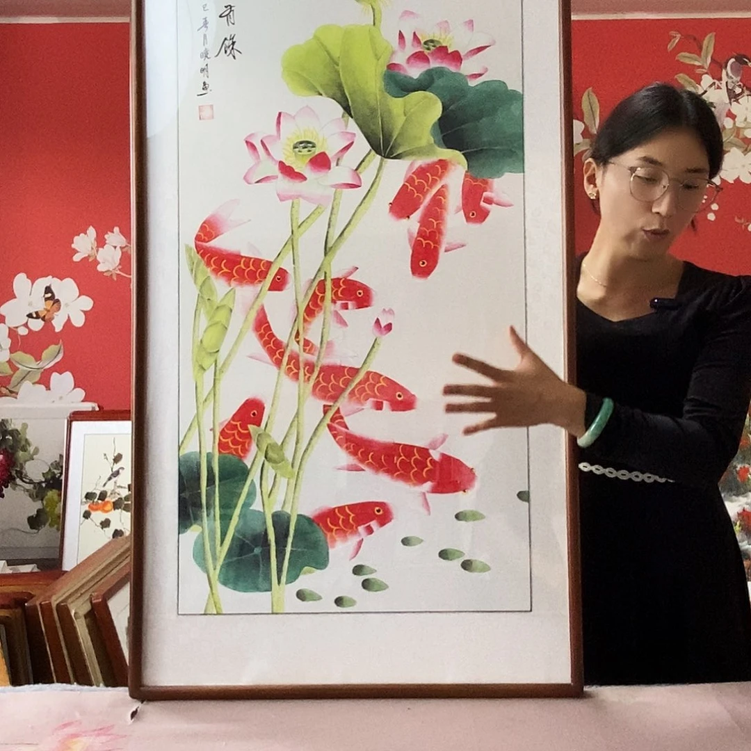 国画手写手绘国画作品带框包邮62✖️122