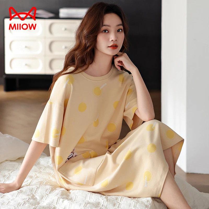 猫人2025年新款睡衣女夏季纯棉短袖可外穿春秋夏天夏款家居服睡裙