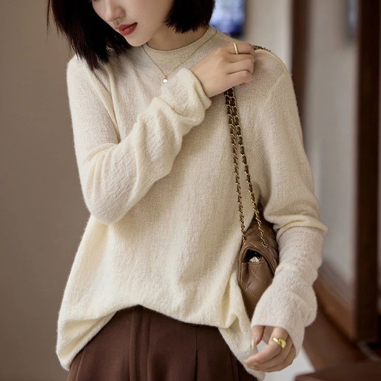 68支精纺100%山羊绒半高领肌理纹打底衫秋冬新品纯色毛衣羊绒衫