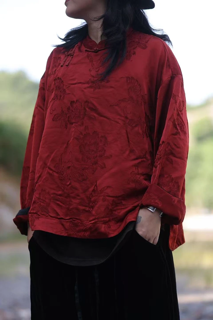 依梦分享-古澜木3742立领斜襟盘扣长袖上衣