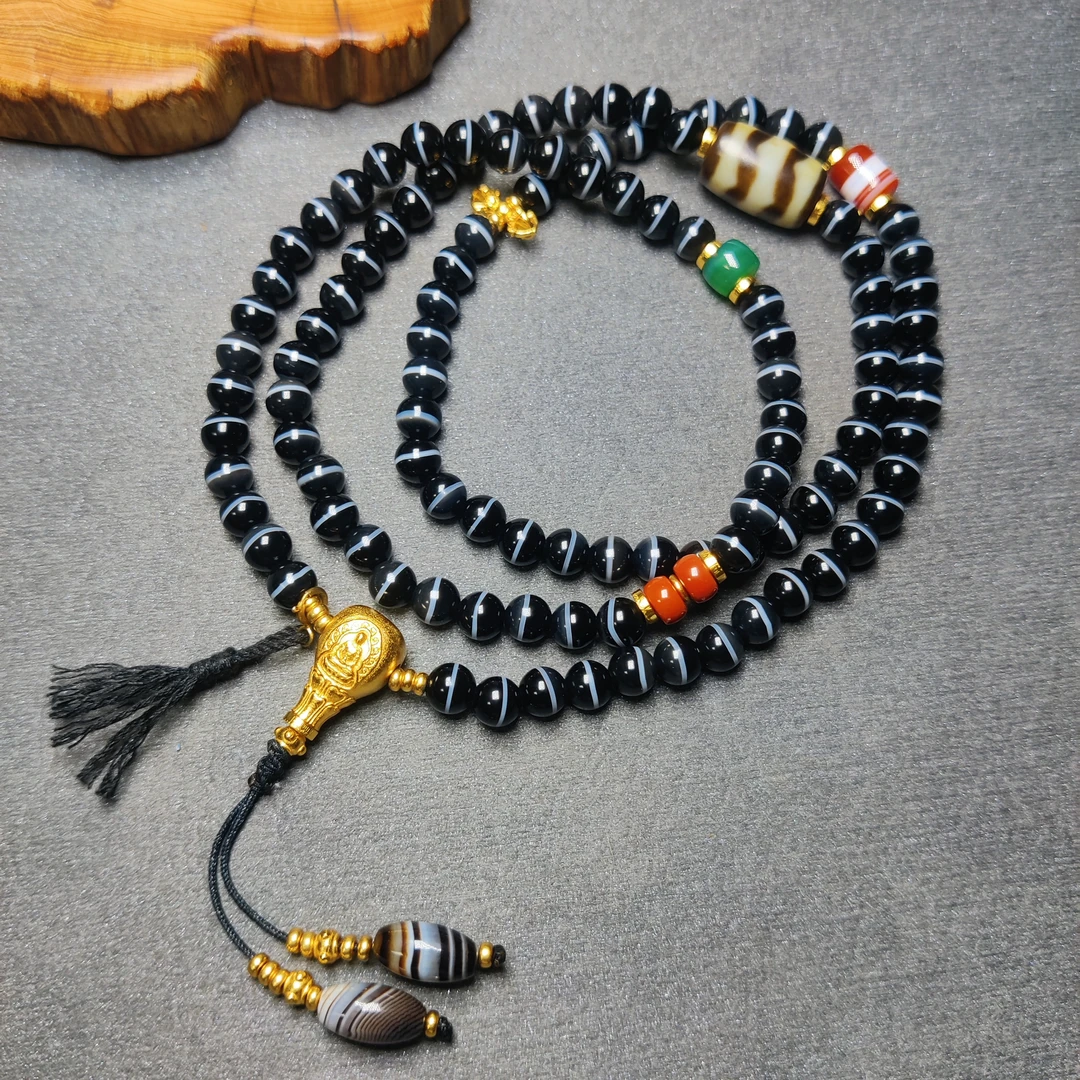 天然一线药师项链双水纹6mm时尚精致大方款文玩珠宝玛瑙饰品