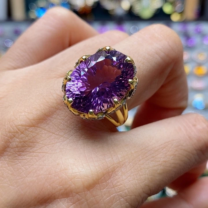 水晶戒指银S925镶嵌天然水晶戒指