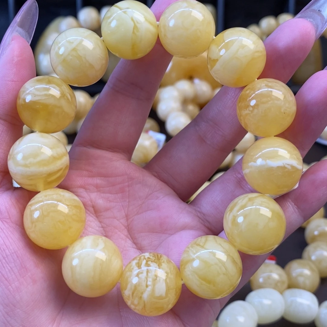 手链琥珀未镶嵌满蜡虎皮圆珠18