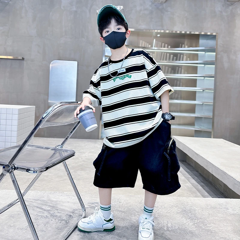 男童夏装新款短袖套装2025帅气儿童夏季中大童韩版男孩童装 TZ517