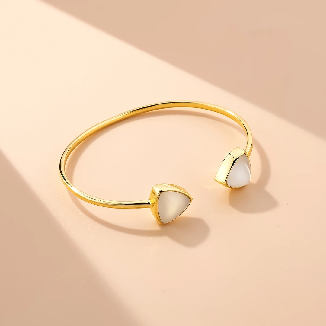 铜合金手镯 原创设计简约几何形猫眼镀金手镯时尚开口可调节手环