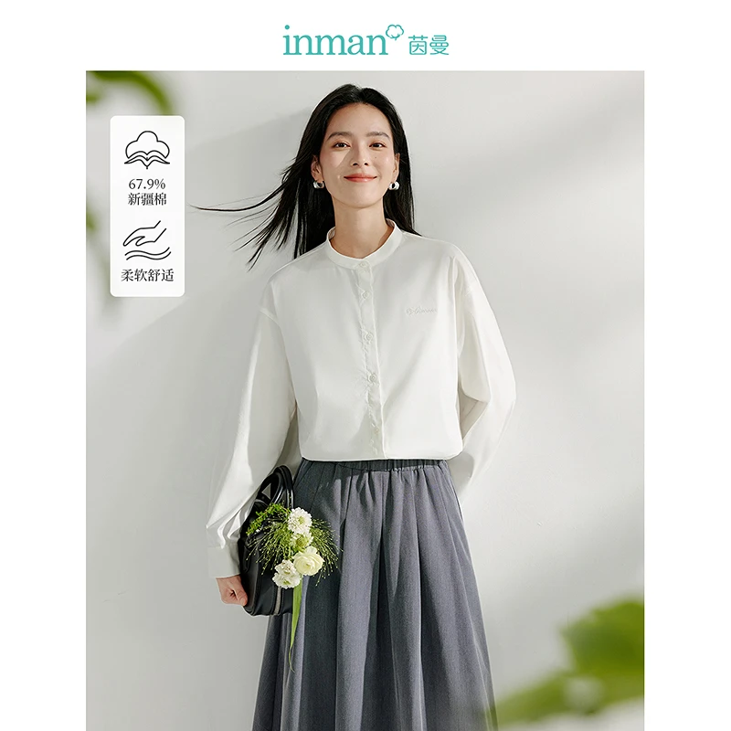 【视频同款】茵曼法式立领刺绣衬衫气质百搭长袖衬衣上衣18518124