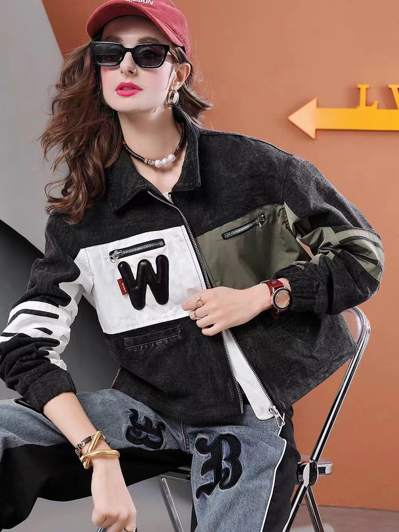 2025欧货春装新款潮牌牛仔长袖棒球服外套女夹克