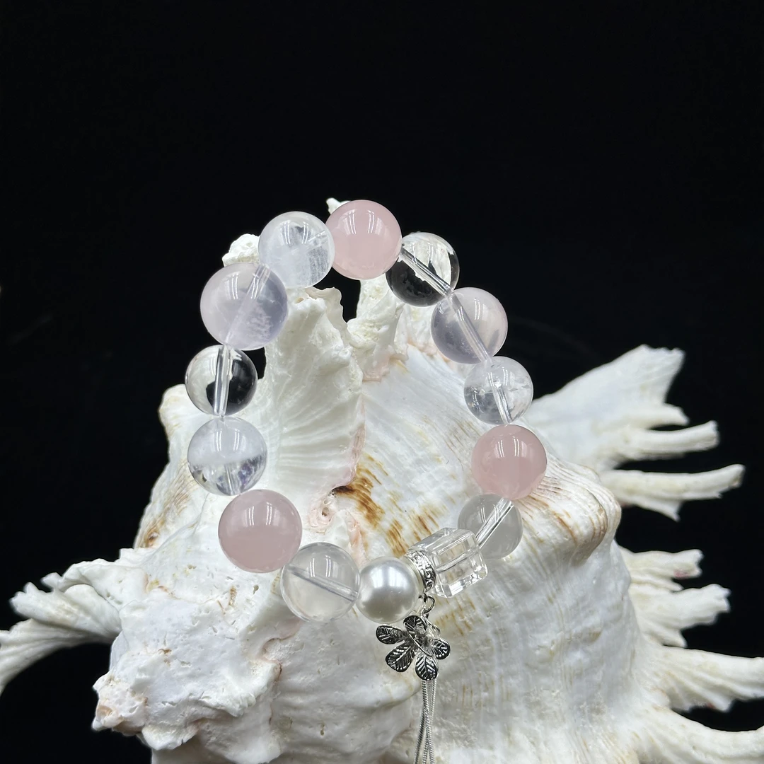 （拍两单）绮鱼水晶【樱落白雪】原创设计款粉水晶手串