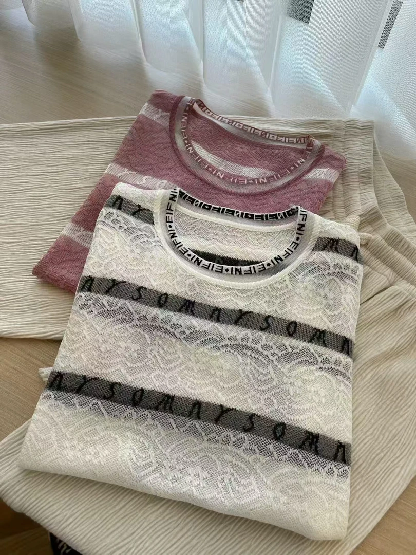 夏季设计款圆领字母暗花时尚短袖S013