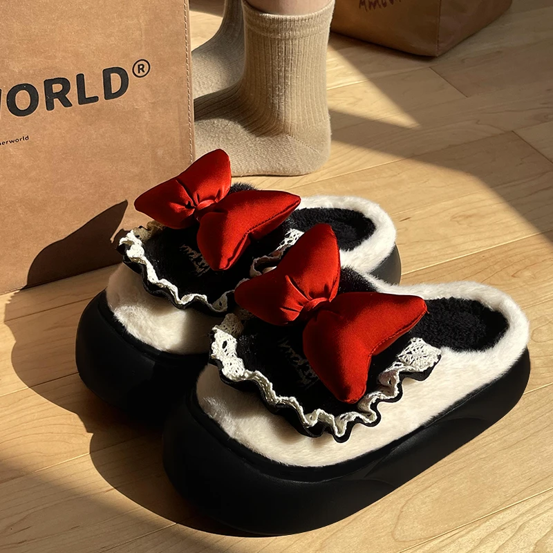 棉拖鞋女士新款洛丽塔蝴蝶结冬季外穿保暖可爱甜美少女心居家棉拖