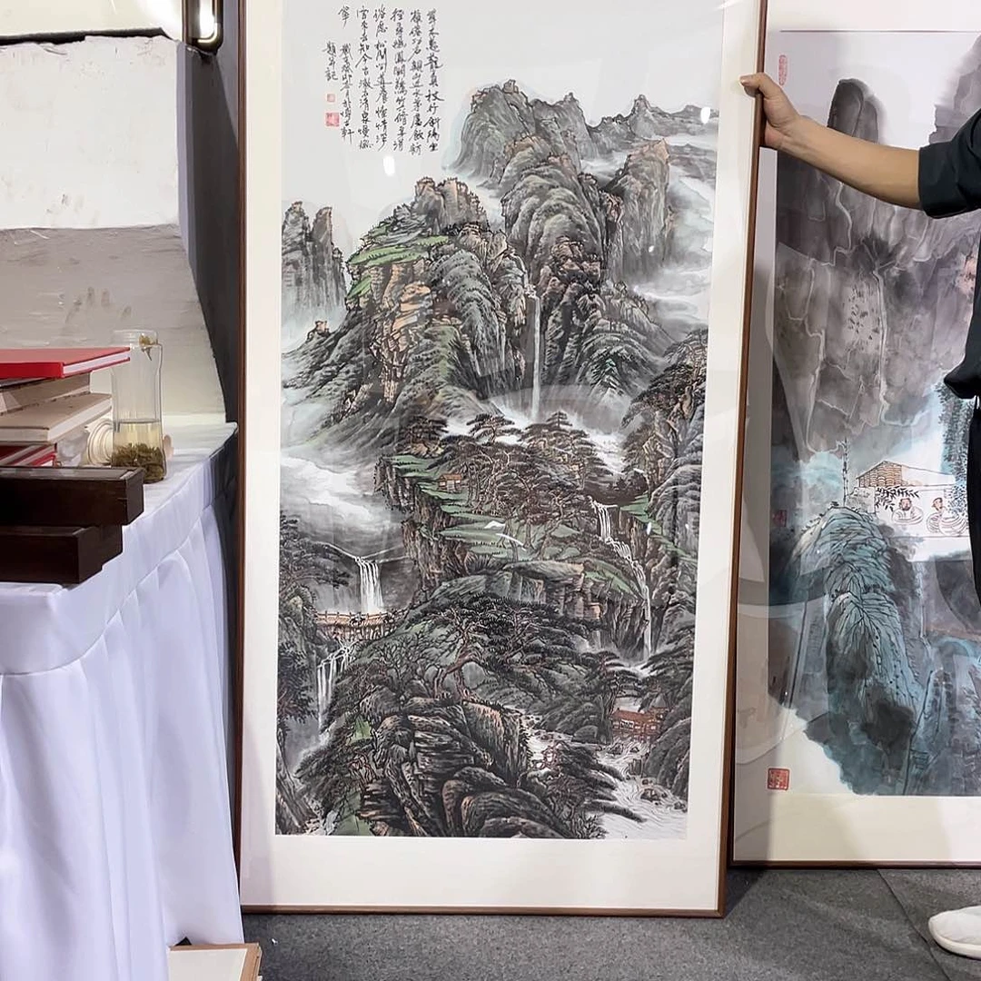 国画手绘画作品带框