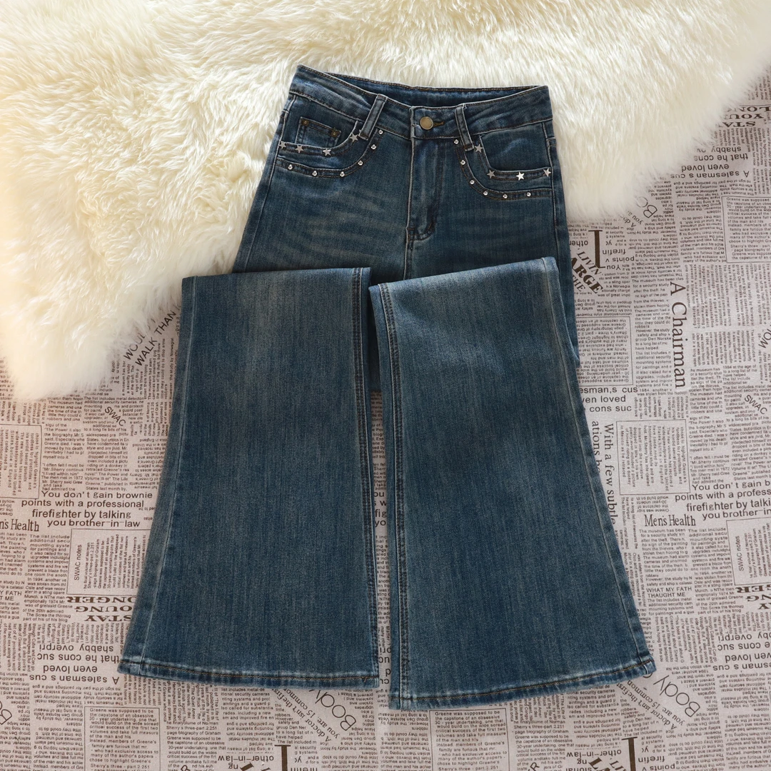 超火不贴腿微喇牛仔裤女2025年秋季新款高腰显瘦宽松九分喇叭裤子