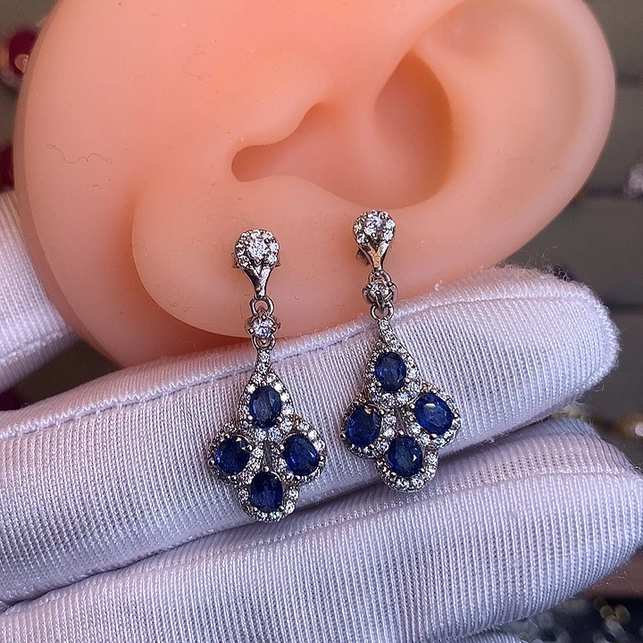 蓝宝石银S925镶嵌耳饰