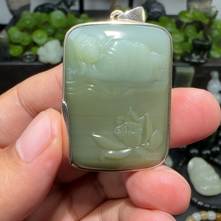 和田玉银S925镶嵌挂件