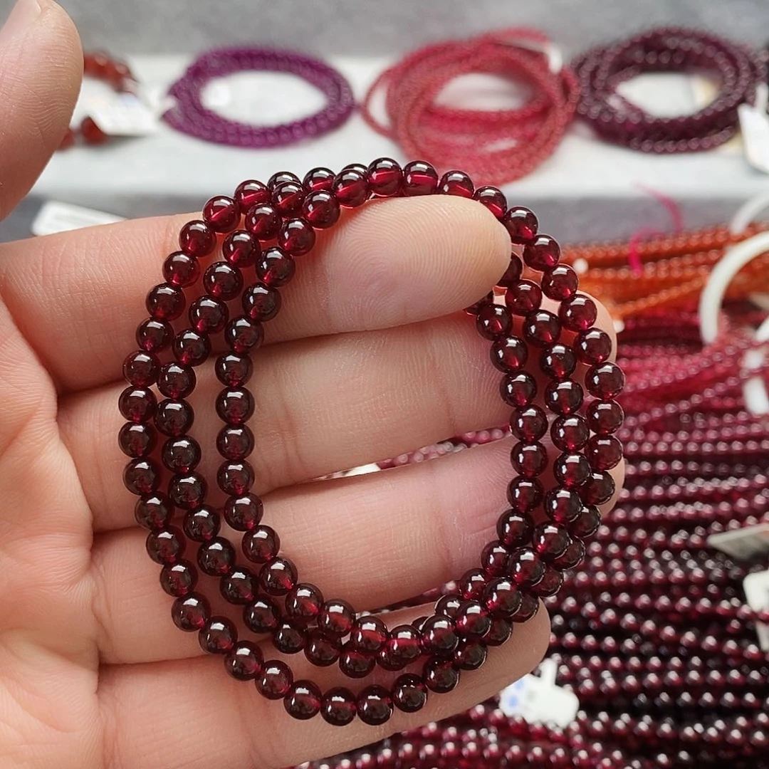 石榴石手链未镶嵌5mm老矿酒红8A三圈