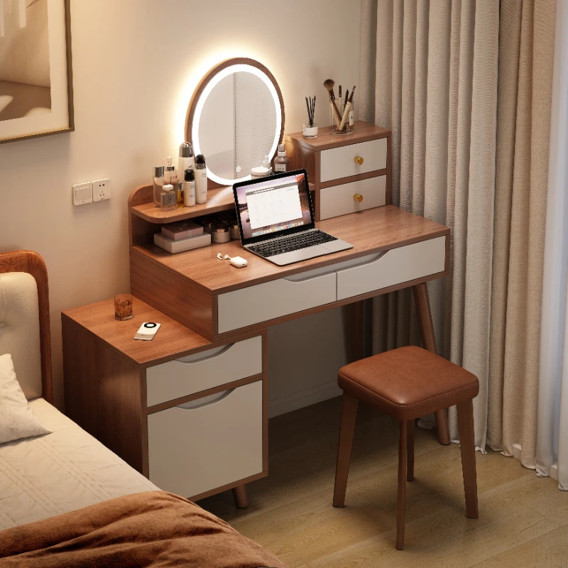 新款梳妆台卧室现代简约轻奢高级感化妆桌可伸缩床头柜收纳柜