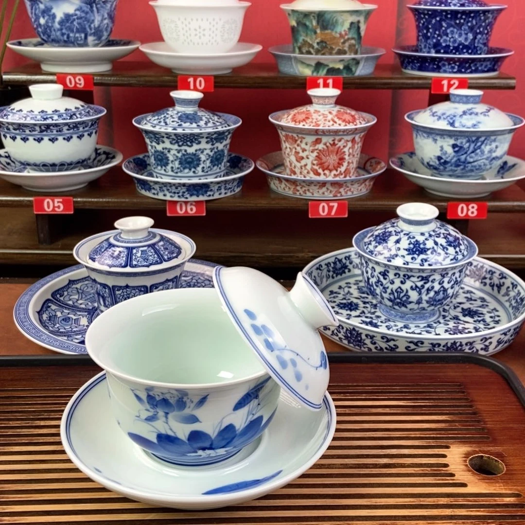 手绘金玉满堂盖碗