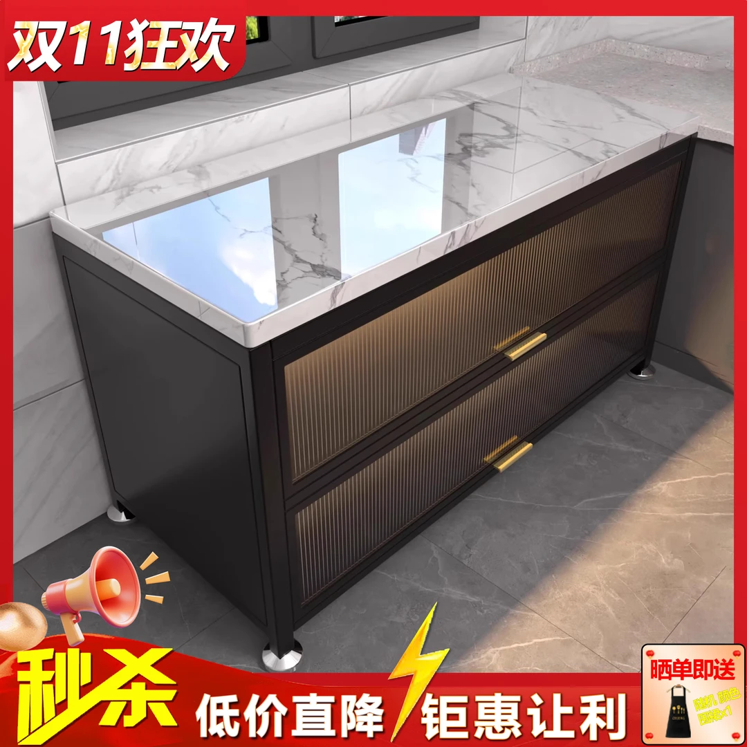 岩板厨房置物架落地多层操作台靠墙一体橱柜多功能餐边柜收纳柜子