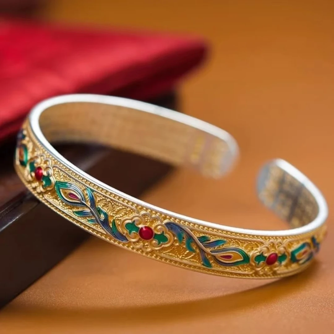 凤祥足银  描金凤翎手镯