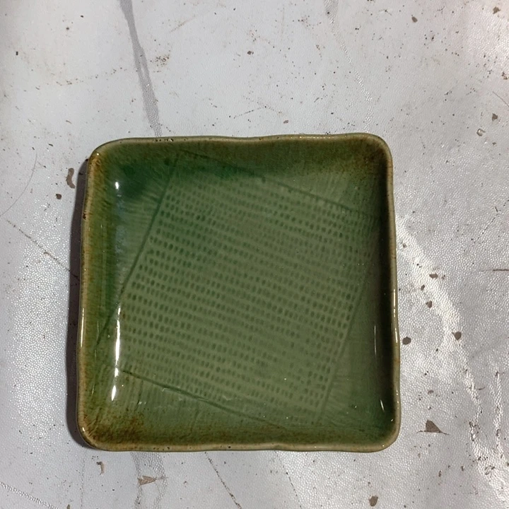 瓷片洒金绿釉方盘有瑕疵