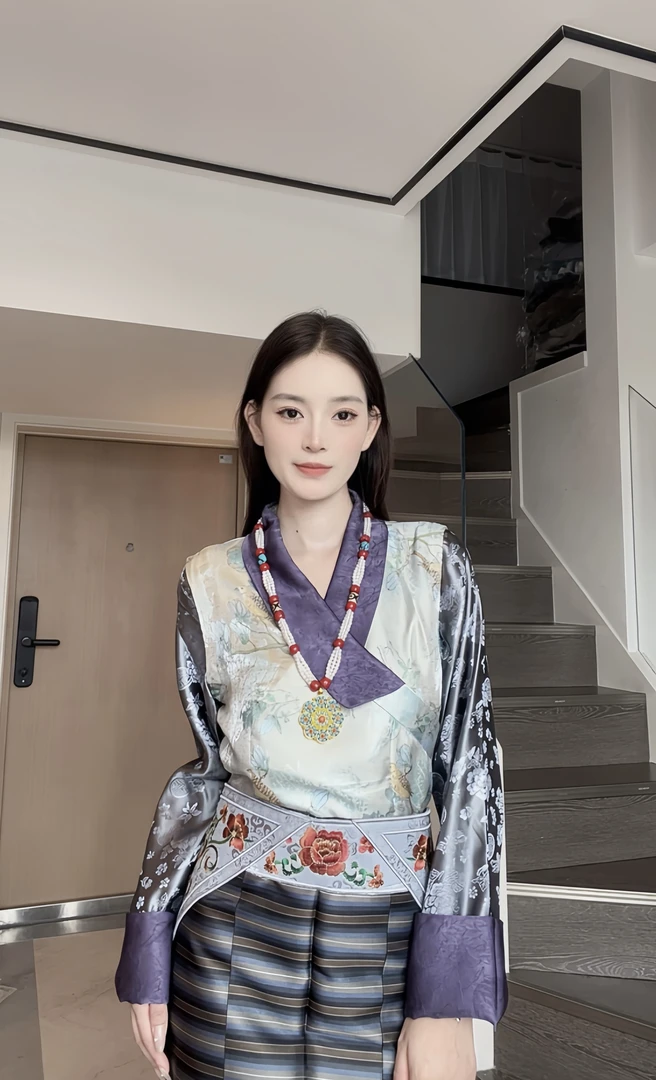 新款女士拼接色民族风西藏服博拉裙多色款