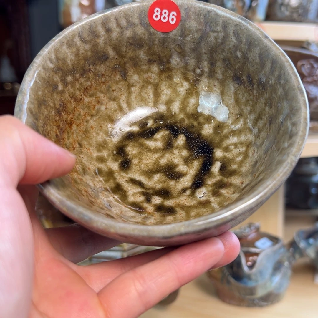 吕***品杯886柴烧手捏主人杯自然落灰釉