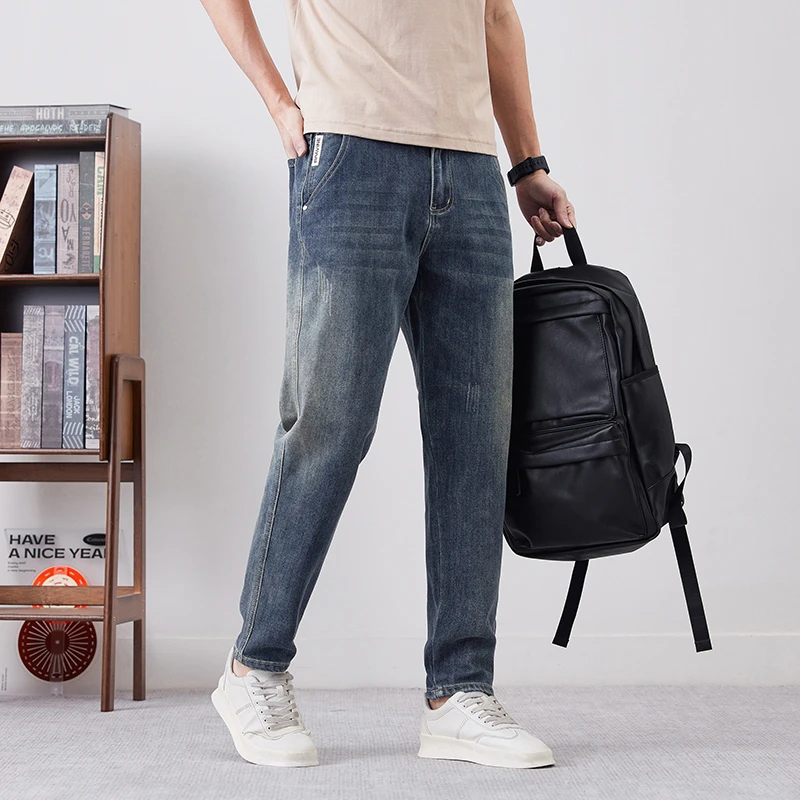 2025春夏新款小直筒牛仔裤男士宽松微锥形裤休闲长裤子潮百搭美式