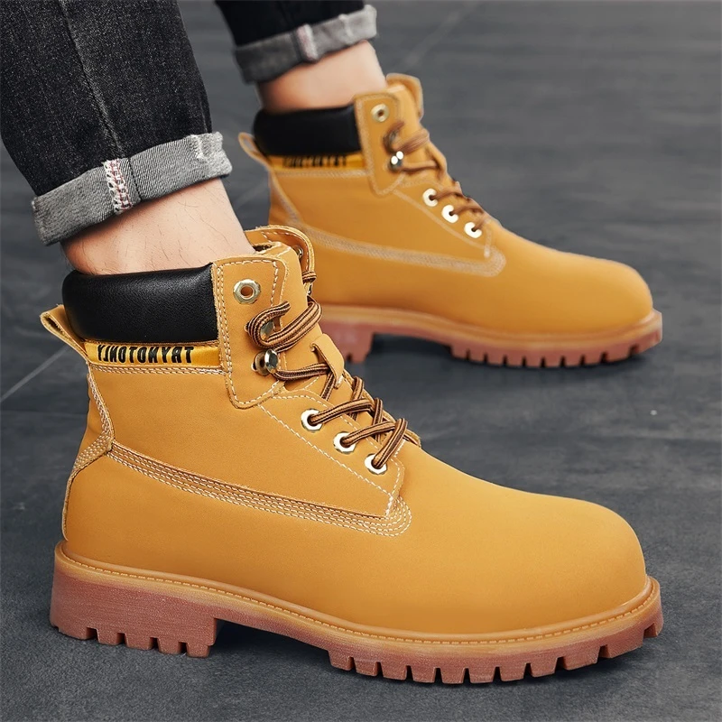 马丁靴男款秋季新款户外美式复古休闲大黄靴厚底增高登山工装靴男