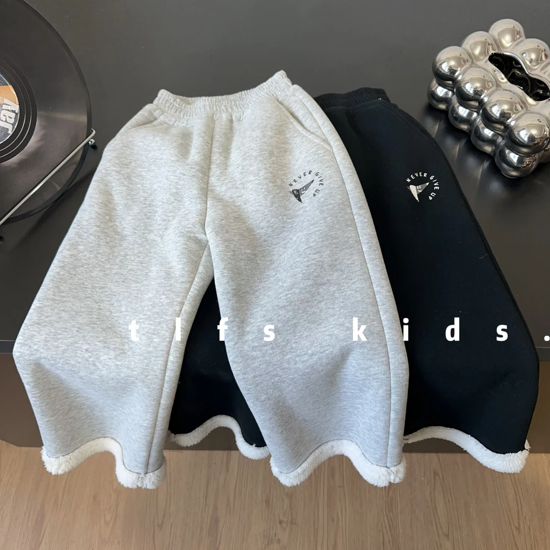童例「24535毛边厚绒直筒卫裤」秋冬儿童休闲百搭韩中童男女童长裤