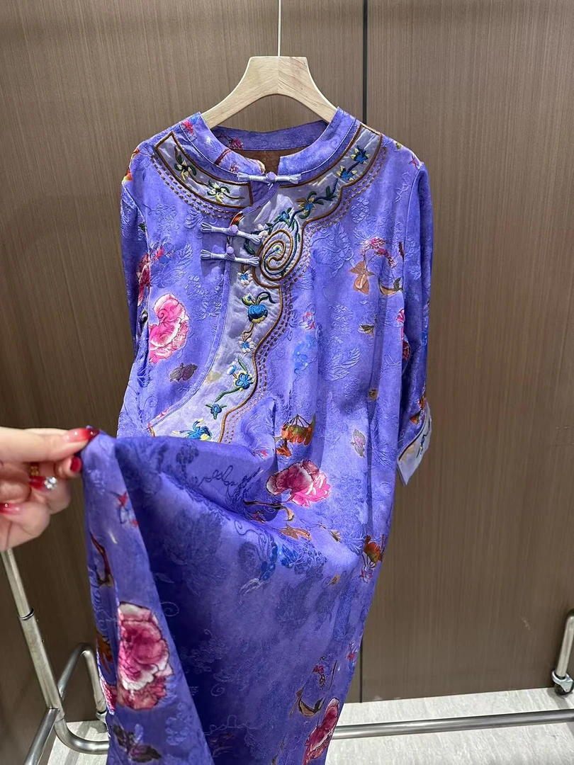 「花影」新中式国风立领斜襟刺绣气质连衣裙