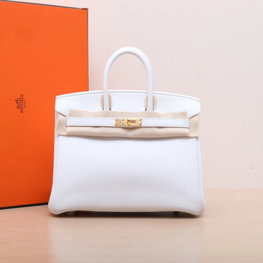 95新 Hermes/爱马仕 【双双】Birkin 25 01白色 Togo皮 Y刻 金扣