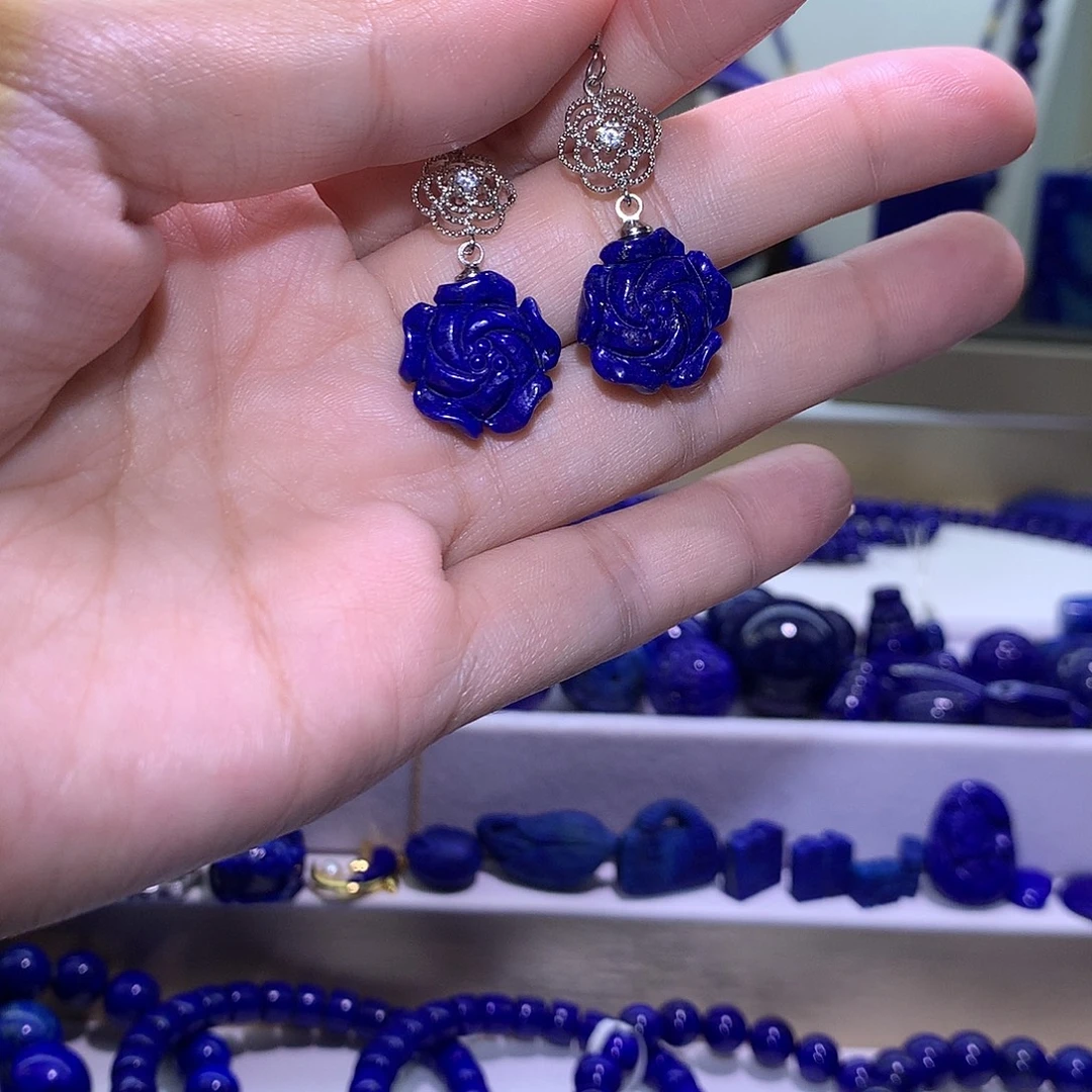 青金石合金天然原矿耳环