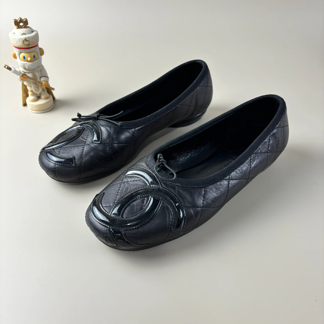 99新 Chanel/香奈儿 双C康鹏纯黑芭蕾舞鞋 36码 YLP2534