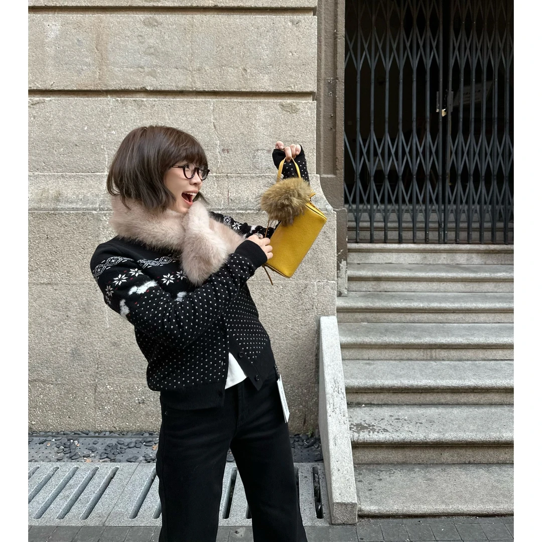 Our2【冰岛毛衣】针织拼色长袖开衫【X6100】