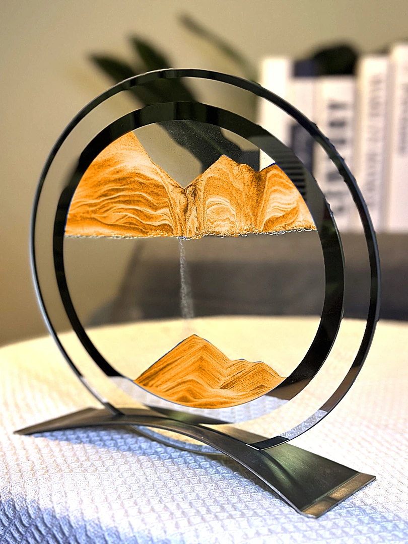 24cm银边轻奢解压流沙画简约抽象玻璃工艺品沙漏创意高档摆件礼品