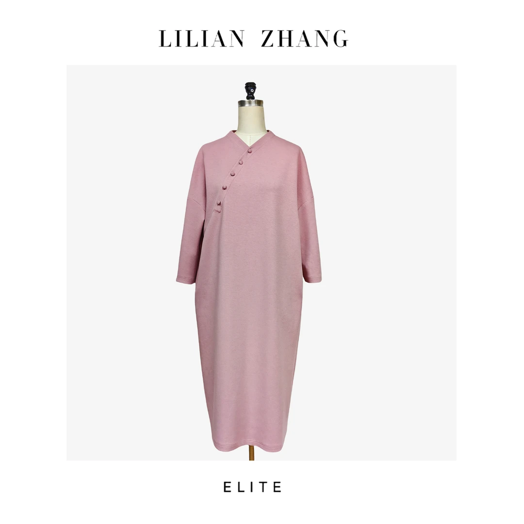 定制—东方意蕴—中式老钱—胭脂粉Oversized茶歇宽松连衣裙 2401194