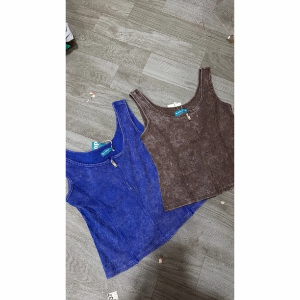 纯棉螺纹水洗做旧拉链背心