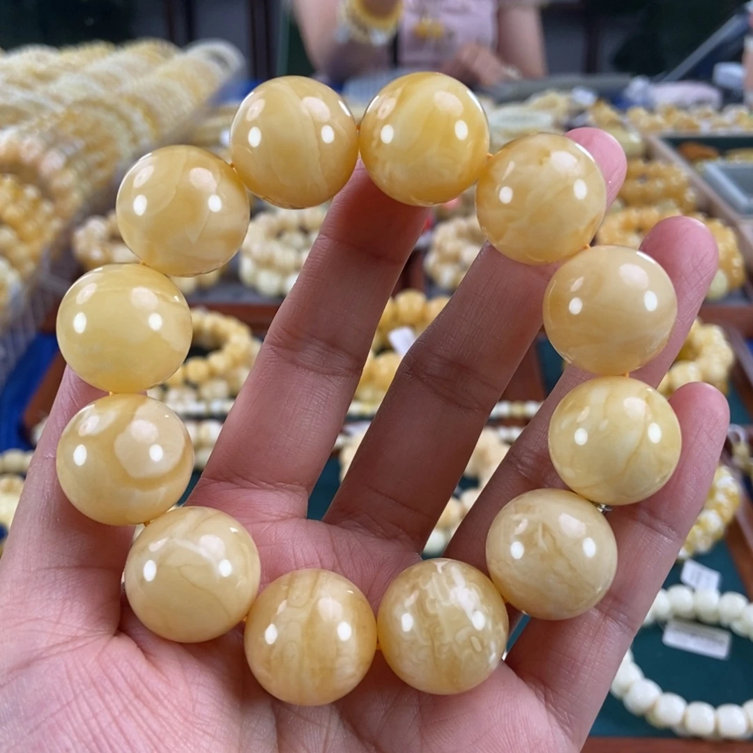 琥珀未镶嵌珠宝奇石20白花蜡圆珠55.48
