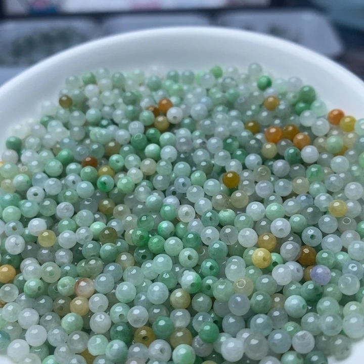 翡翠散珠卡3.5的冰三彩小米珠100个