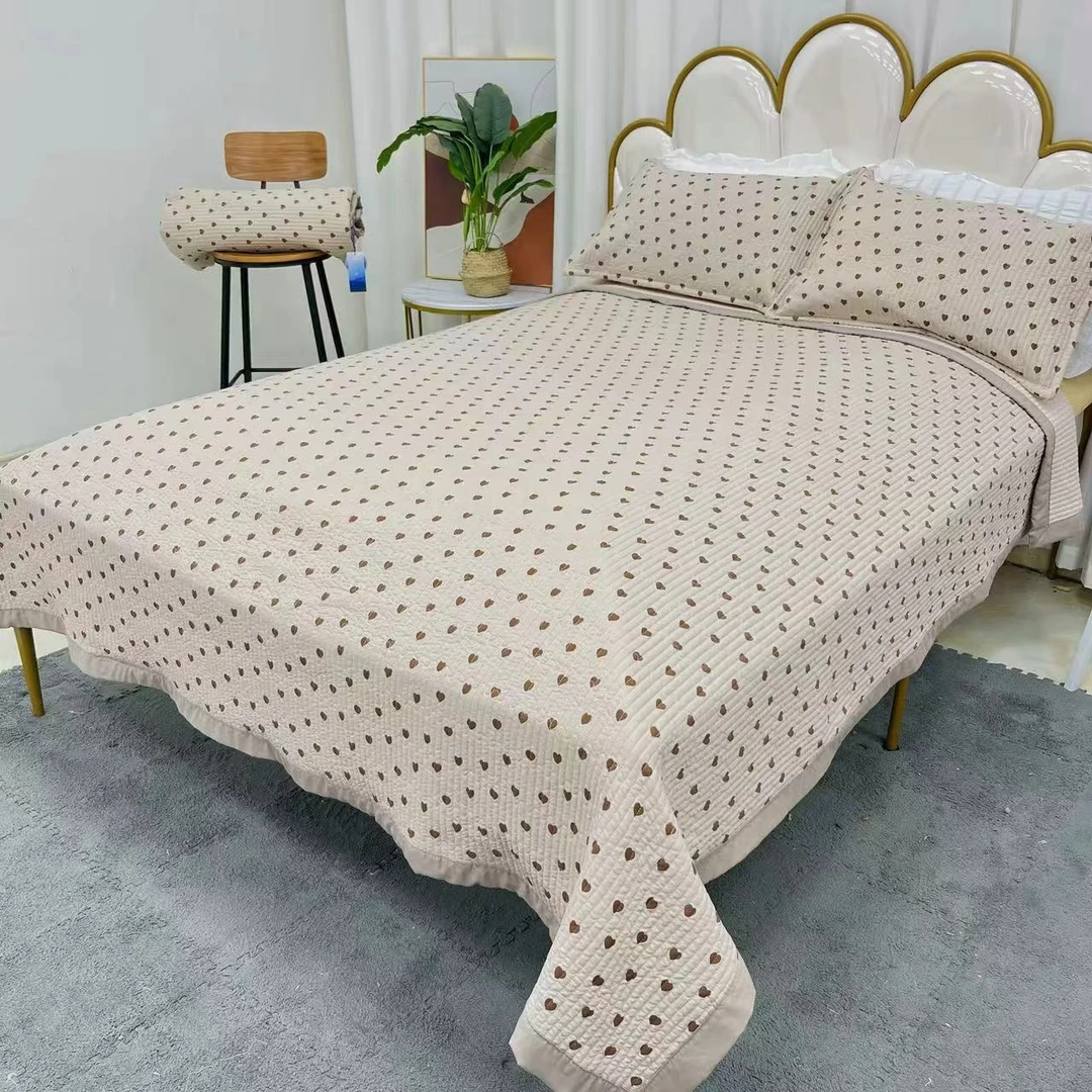 【磊磊专属】咖色爱心四季床盖母婴A类绗缝水洗棉床盖加厚双面亲肤